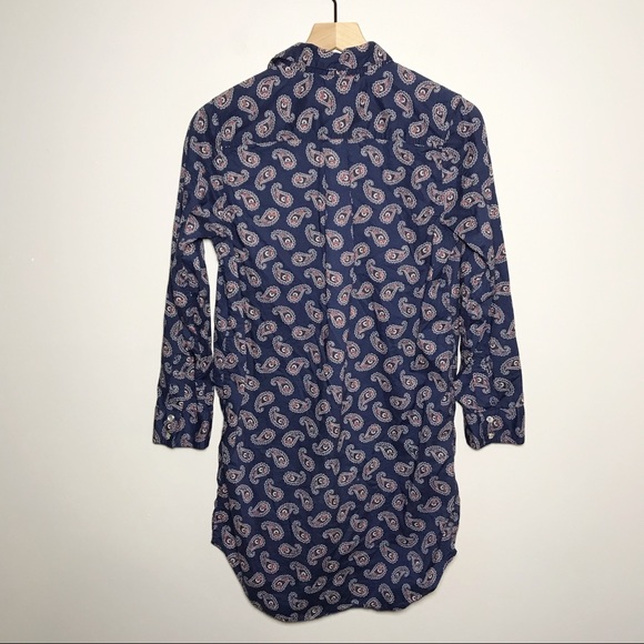 Tommy Hilfiger Pearl Snap Paisley Long Sleeve Sleep Shirt in Blue S - Picture 2 of 6